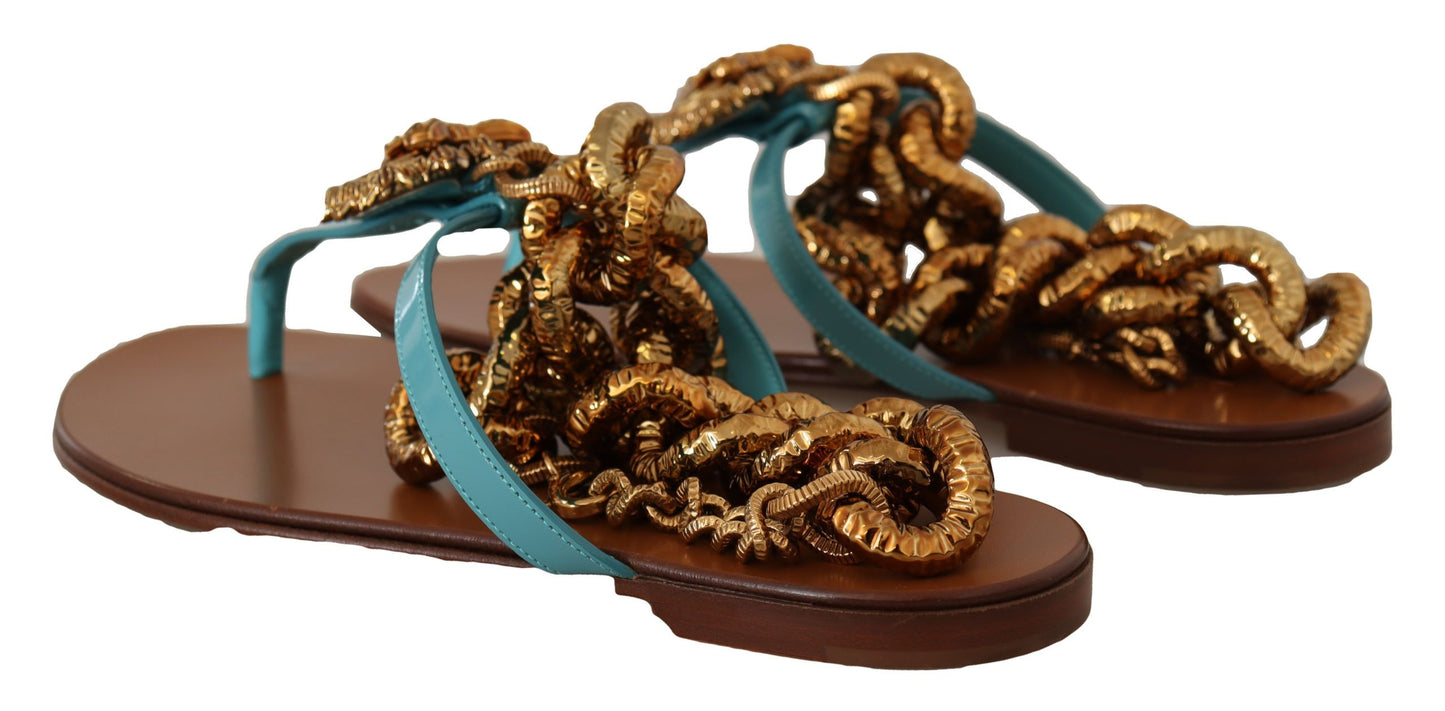 Sandalias planas Devotion de piel azul de Dolce & Gabbana