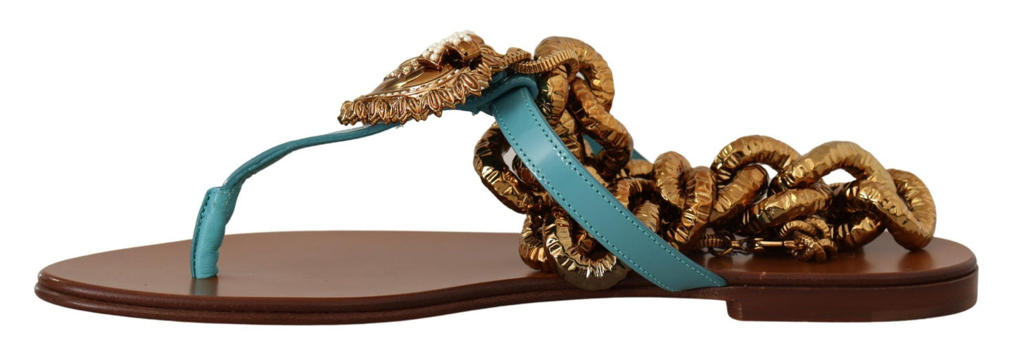 Sandalias planas Devotion de piel azul de Dolce & Gabbana