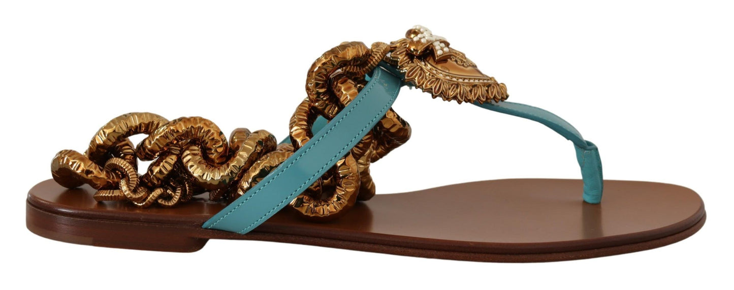 Sandalias planas Devotion de piel azul de Dolce & Gabbana