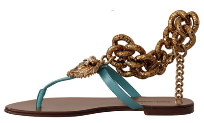 Sandalias planas Devotion de piel azul de Dolce & Gabbana