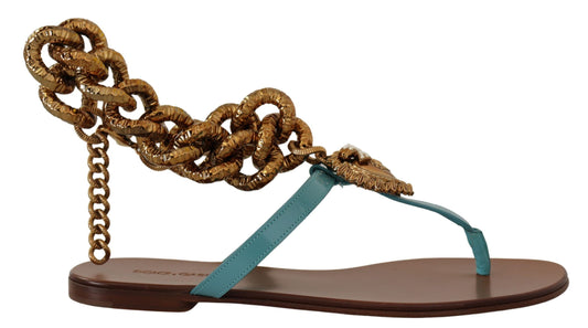 Sandalias planas Devotion de piel azul de Dolce & Gabbana