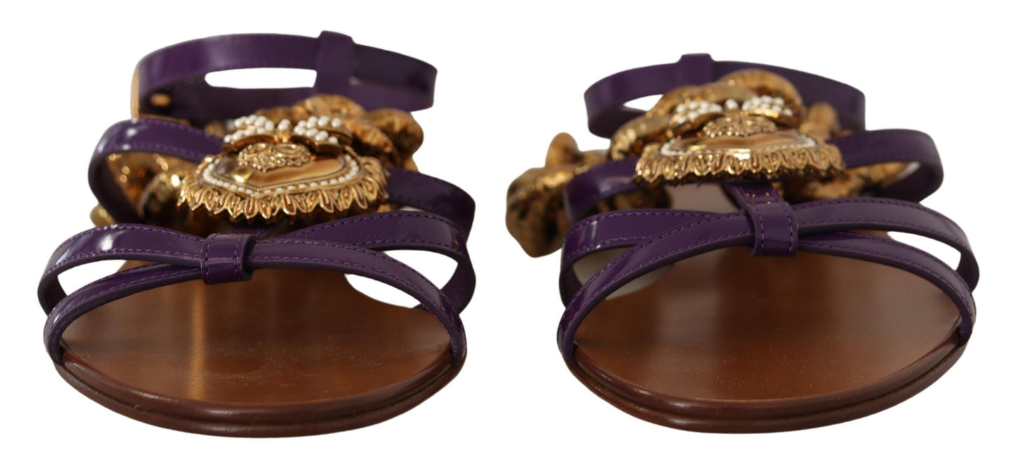 Zapatos Sandalias Planas de Cuero Morado Devotion de Dolce & Gabbana
