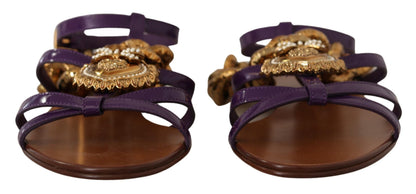 Zapatos Sandalias Planas de Cuero Morado Devotion de Dolce & Gabbana
