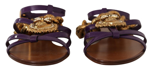 Zapatos Sandalias Planas de Cuero Morado Devotion de Dolce & Gabbana