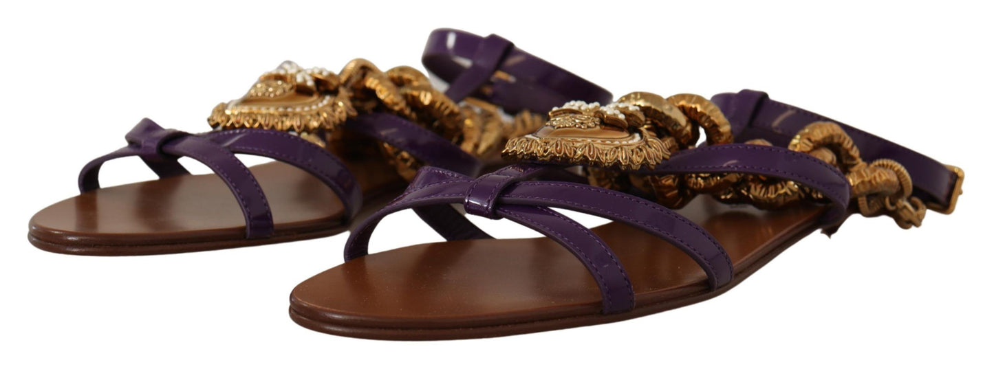 Zapatos Sandalias Planas de Cuero Morado Devotion de Dolce & Gabbana