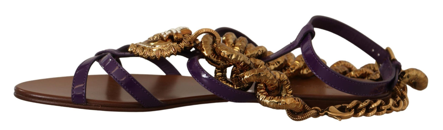 Zapatos Sandalias Planas de Cuero Morado Devotion de Dolce & Gabbana