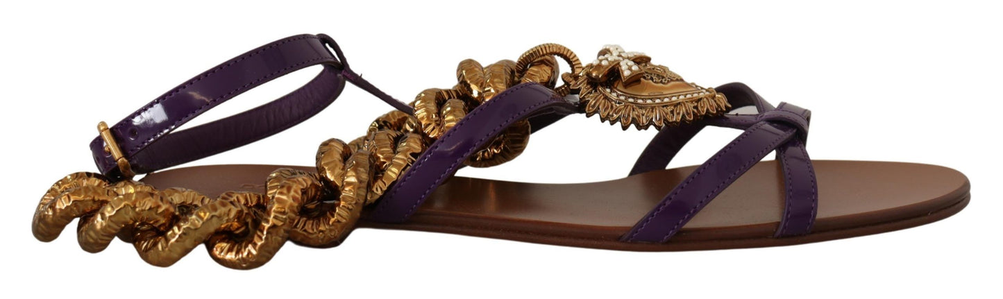 Zapatos Sandalias Planas de Cuero Morado Devotion de Dolce & Gabbana