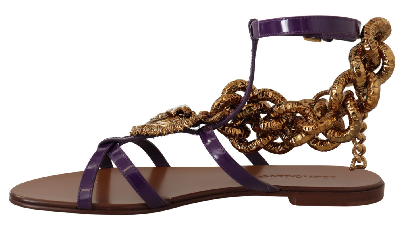 Zapatos Sandalias Planas de Cuero Morado Devotion de Dolce & Gabbana
