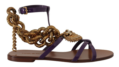 Zapatos Sandalias Planas de Cuero Morado Devotion de Dolce & Gabbana