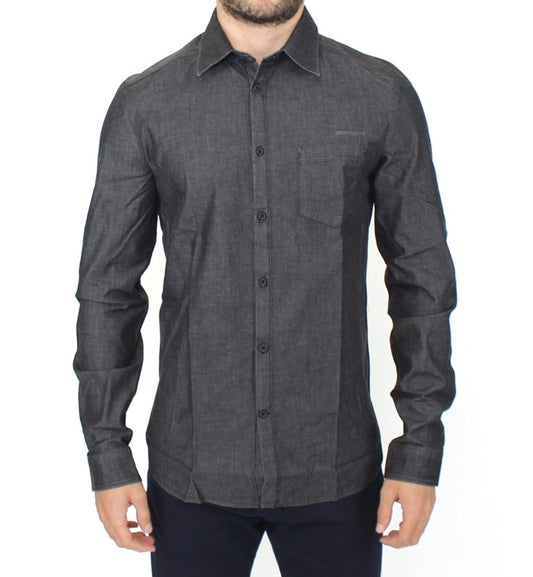 Ermanno Scervino Jeans de mezclilla Camisa elástica gris informal de algodón