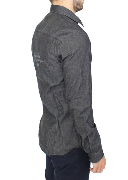 Ermanno Scervino Jeans de mezclilla Camisa elástica gris informal de algodón