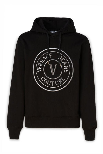 Sudadera con capucha y detalles de logotipo de algodón negro Versace Jeans