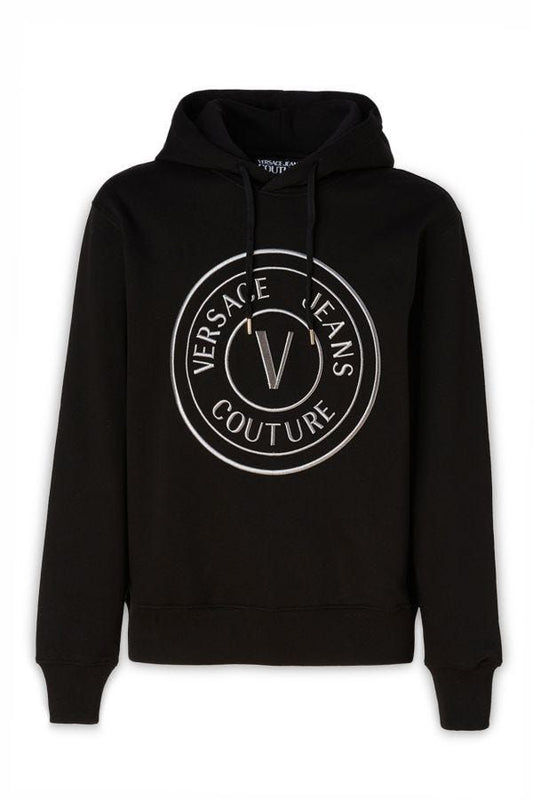 Sudadera con capucha y detalles de logotipo de algodón negro Versace Jeans