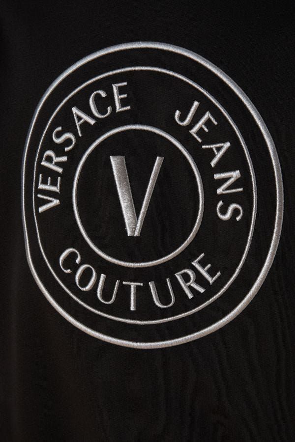 Sudadera con capucha y detalles de logotipo de algodón negro Versace Jeans