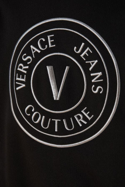 Sudadera con capucha y detalles de logotipo de algodón negro Versace Jeans