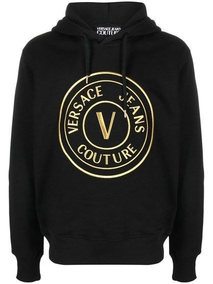 Sudadera con capucha y detalles de logotipo de algodón negro Versace Jeans