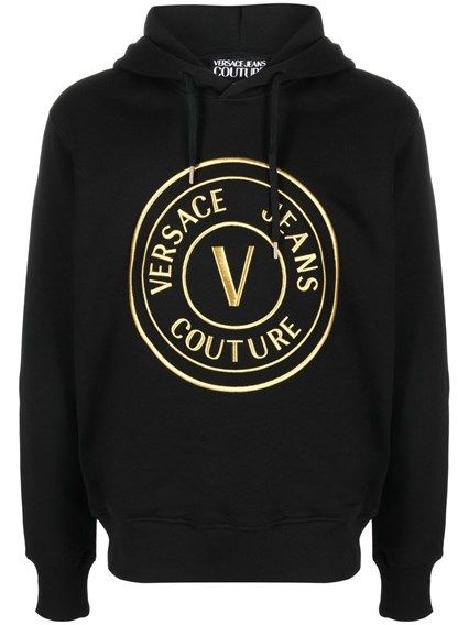 Sudadera con capucha y detalles de logotipo de algodón negro Versace Jeans