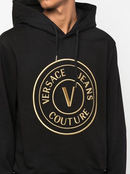 Sudadera con capucha y detalles de logotipo de algodón negro Versace Jeans