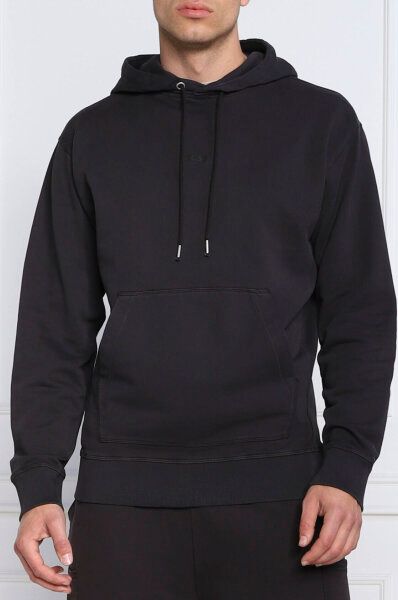 Sudadera con capucha de algodón azul oscuro con detalles de logotipo de Hugo Boss