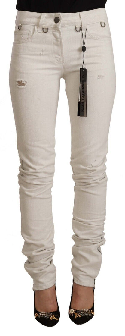Karl Lagerfeld Vaqueros de algodón denim blanco de tiro medio de corte slim