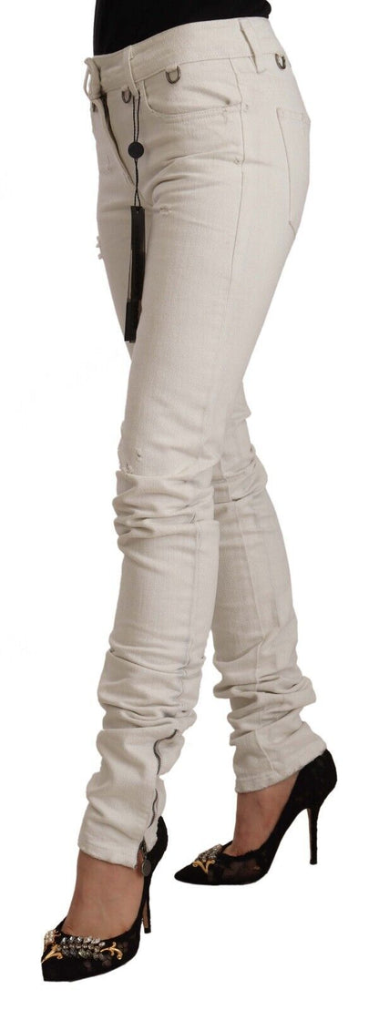 Karl Lagerfeld Vaqueros de algodón denim blanco de tiro medio de corte slim
