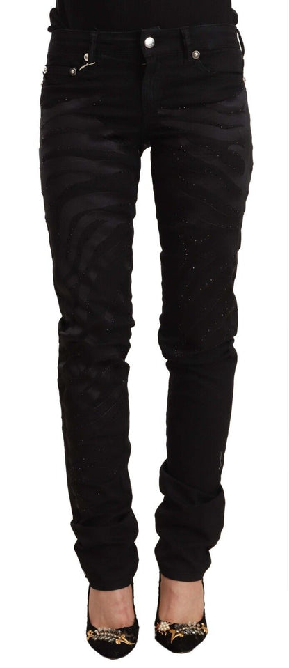 Just Cavalli Jeans pitillo negros de tiro medio adornados