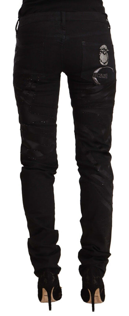 Just Cavalli Jeans pitillo negros de tiro medio adornados