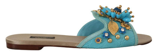 Sandalias Dolce & Gabbana Blue Crystal de Piel Exótica Azul Cristal