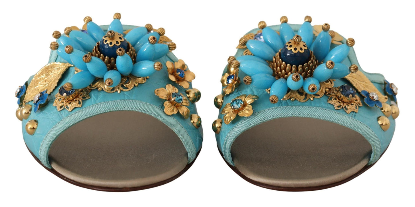 Sandalias Dolce & Gabbana Blue Crystal de Piel Exótica Azul Cristal