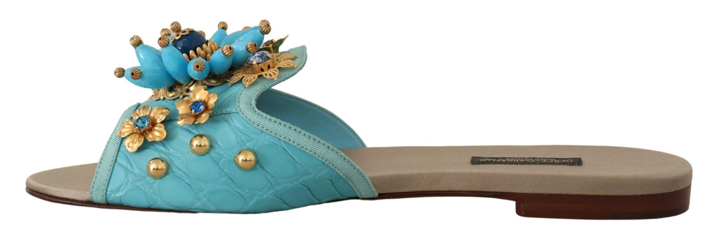 Sandalias Dolce & Gabbana Blue Crystal de Piel Exótica Azul Cristal