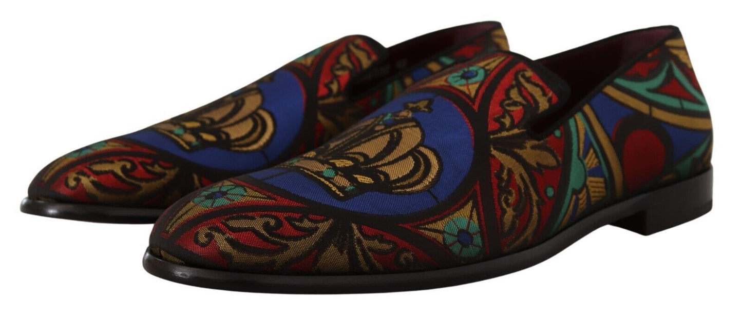 Zapatos tipo mocasín Dolce & Gabbana de jacquard multicolor con corona
