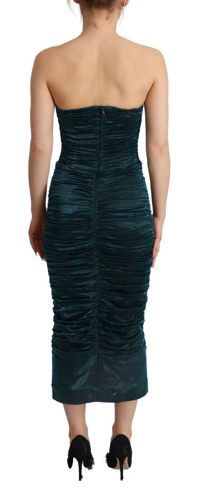 Vestido midi drapeado con corpiño palabra de honor de Dolce & Gabbana color turquesa