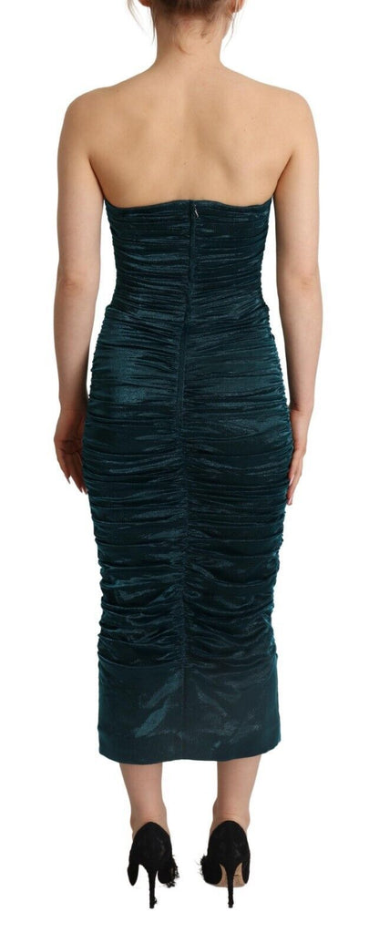 Vestido midi drapeado con corpiño palabra de honor de Dolce & Gabbana color turquesa