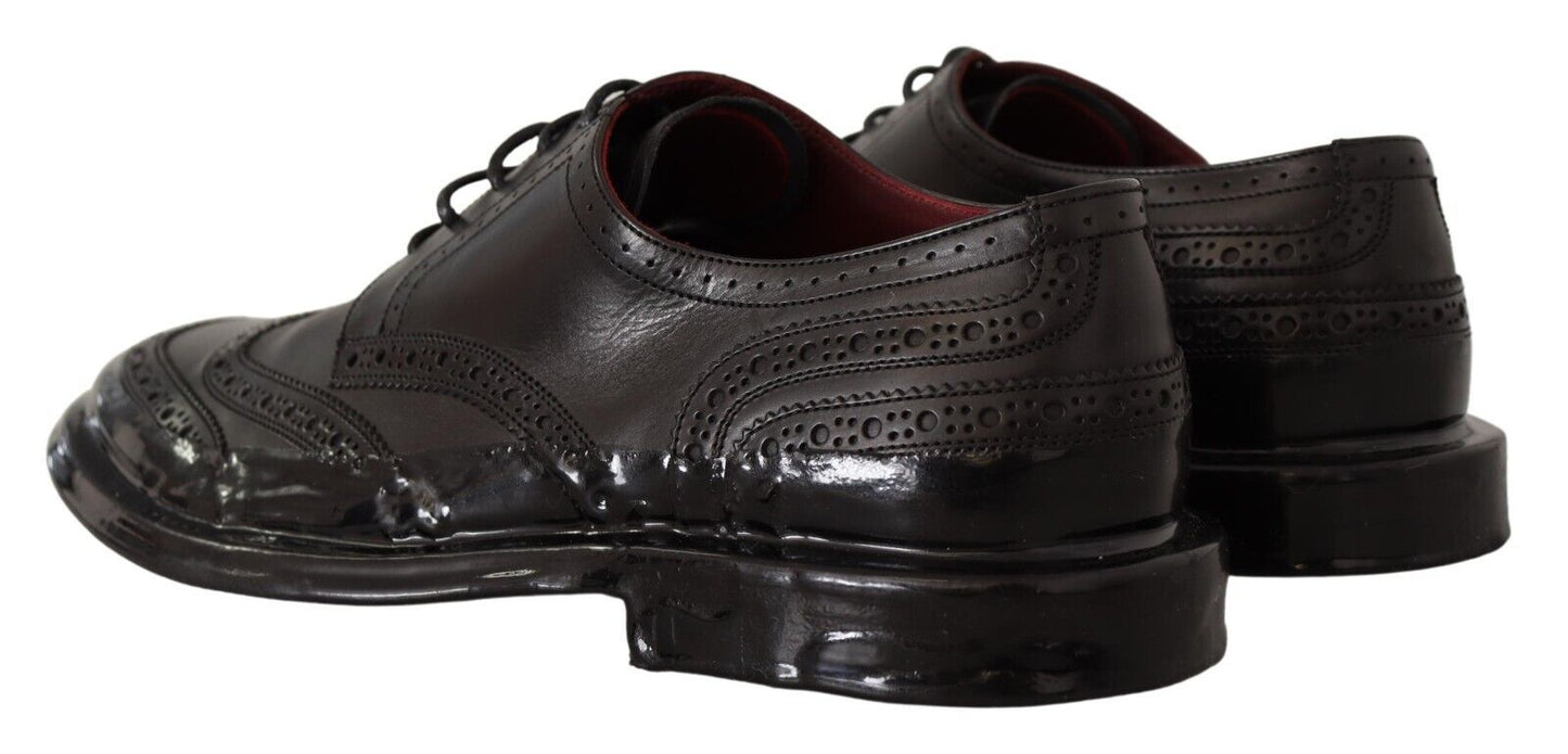 Zapatos Derby Oxford con puntera de ala y cuero negro de Dolce & Gabbana