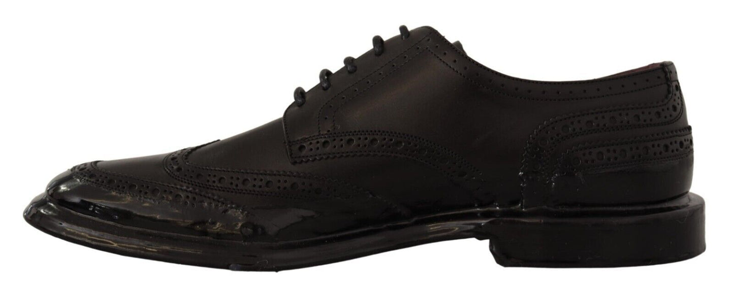 Zapatos Derby Oxford con puntera de ala y cuero negro de Dolce & Gabbana
