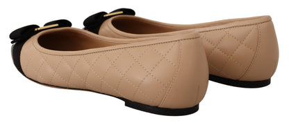 Salvatore Ferragamo Beige and Black Nappa Leather Ballet Flats