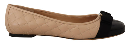 Salvatore Ferragamo Beige and Black Nappa Leather Ballet Flats