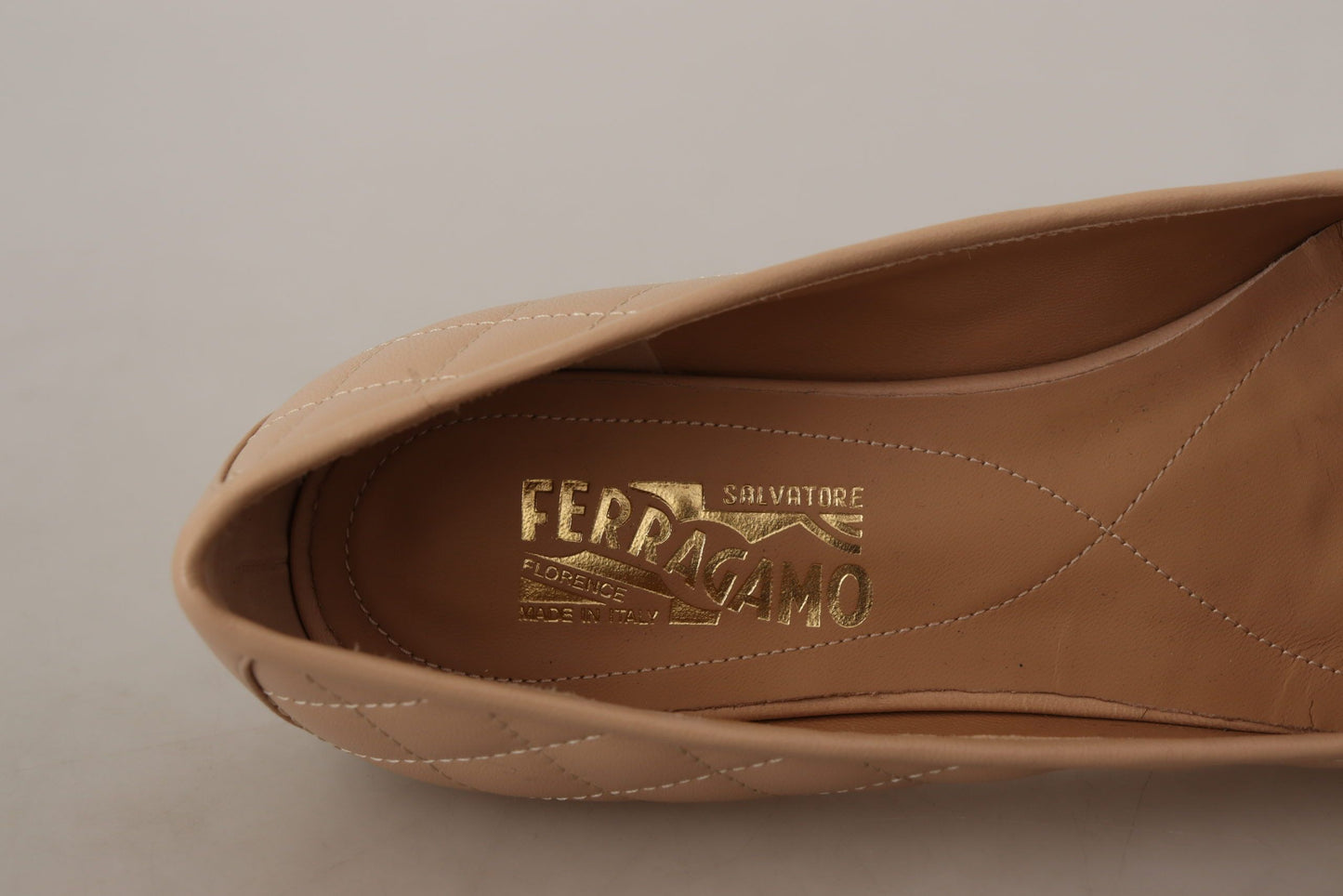 Salvatore Ferragamo Beige and Black Nappa Leather Ballet Flats