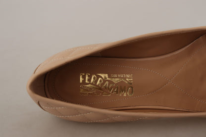 Salvatore Ferragamo Beige and Black Nappa Leather Ballet Flats