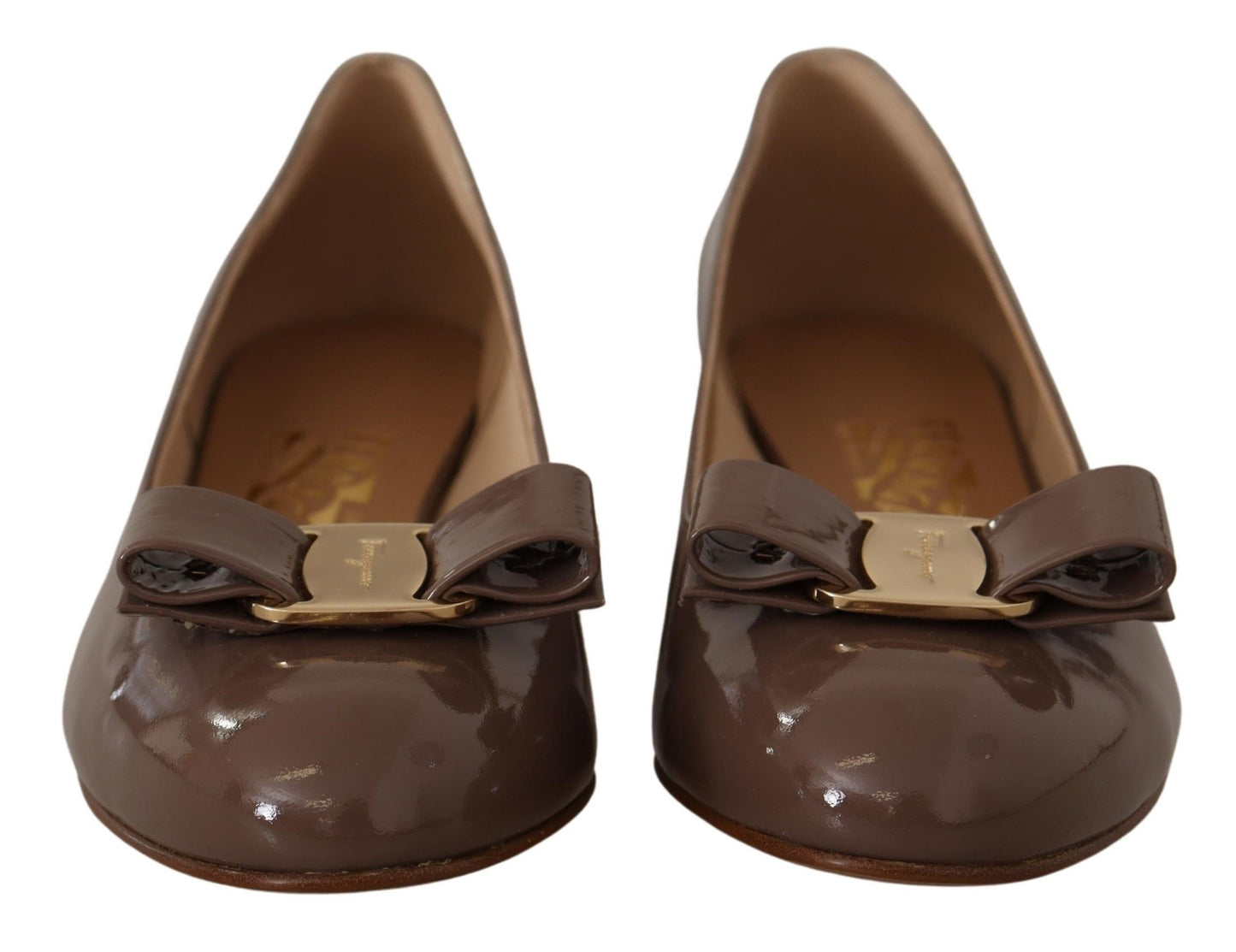 Salvatore Ferragamo Brown Naplak Leather Pumps