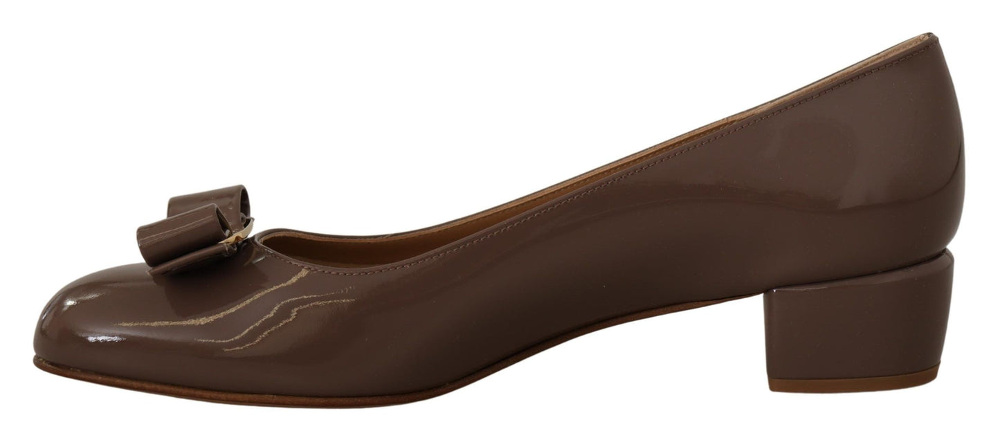 Salvatore Ferragamo Brown Naplak Leather Pumps