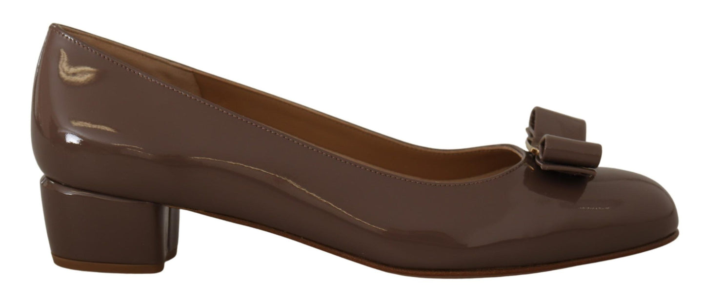Salvatore Ferragamo Brown Naplak Leather Pumps