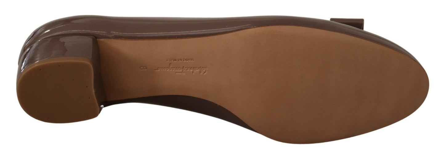 Salvatore Ferragamo Brown Naplak Leather Pumps