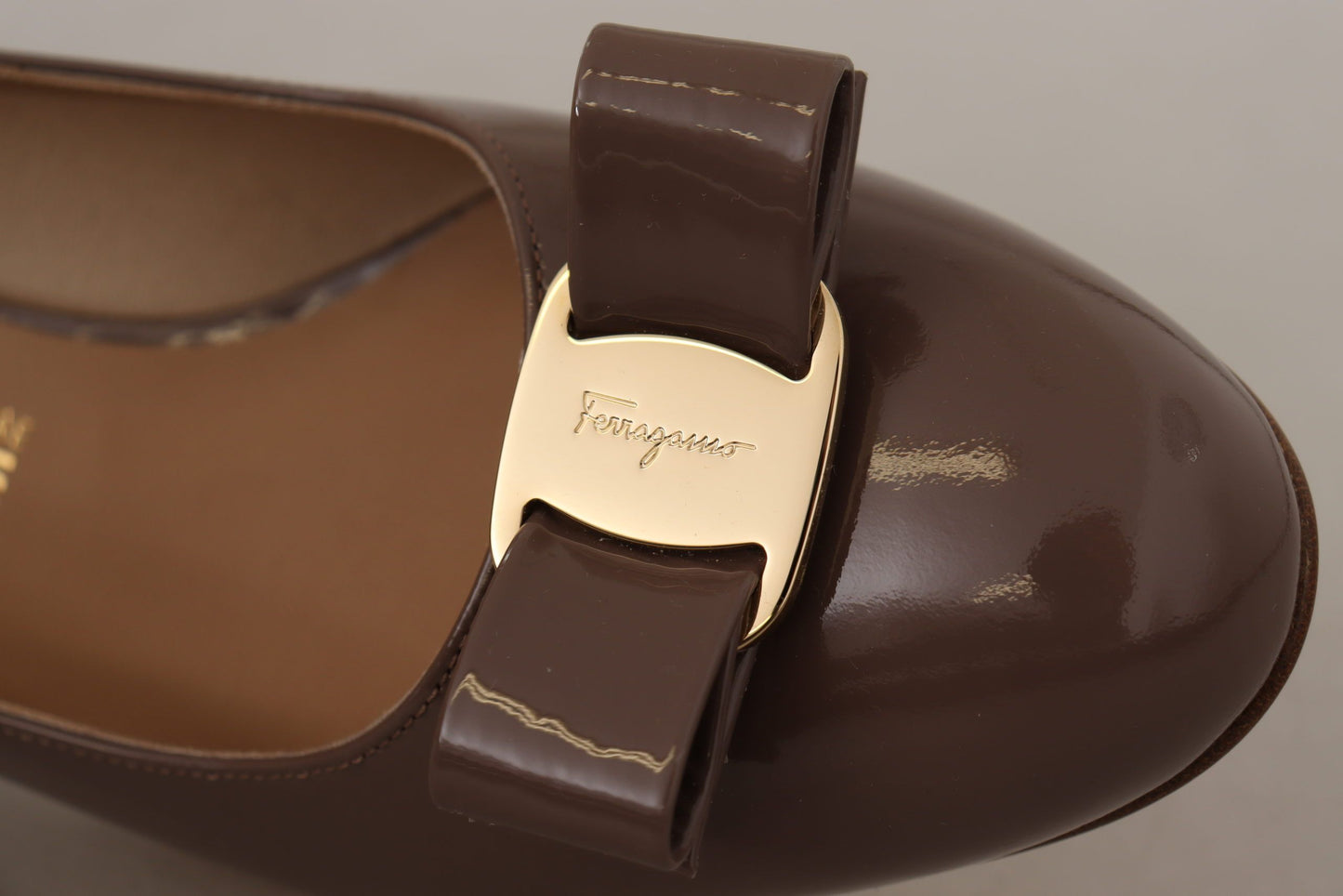 Salvatore Ferragamo Brown Naplak Leather Pumps