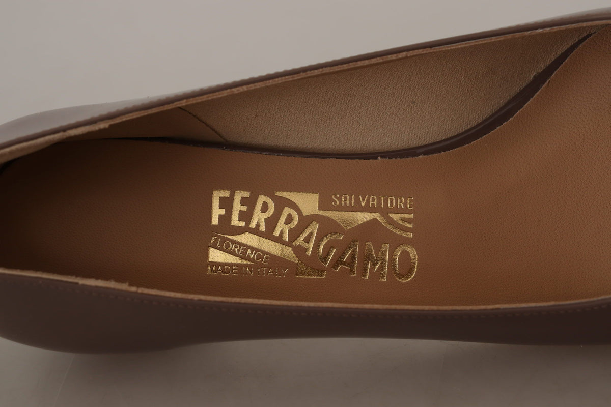 Salvatore Ferragamo Brown Naplak Leather Pumps