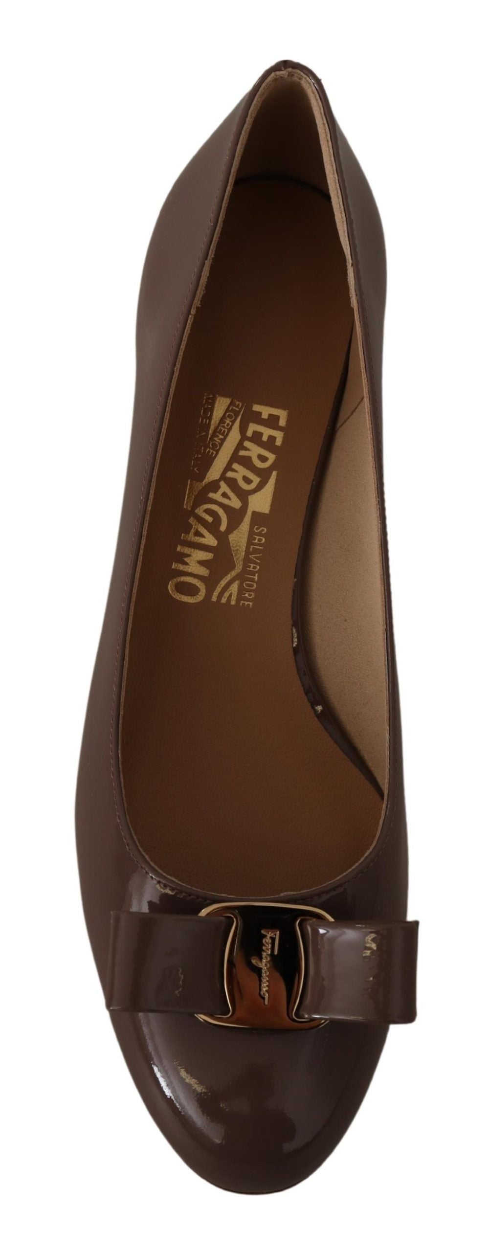Salvatore Ferragamo Brown Naplak Leather Pumps
