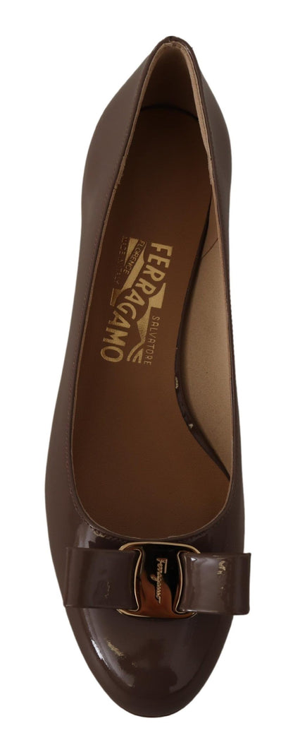 Salvatore Ferragamo Brown Naplak Leather Pumps