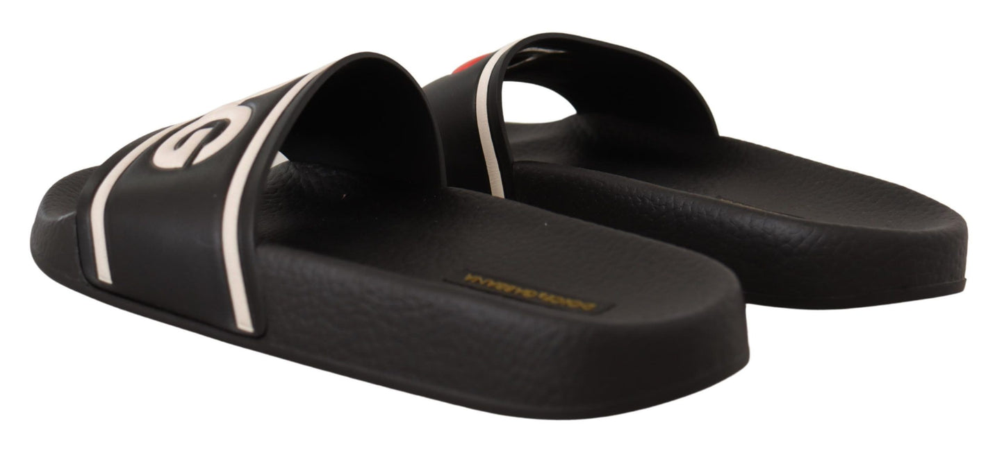 Sandalias Deslizantes Dolce & Gabbana de Cuero Negro con Texto "I Love D&G"