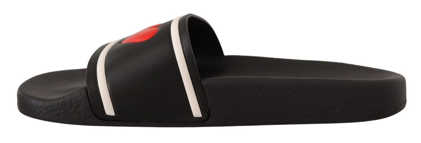 Sandalias Deslizantes Dolce & Gabbana de Cuero Negro con Texto "I Love D&G"