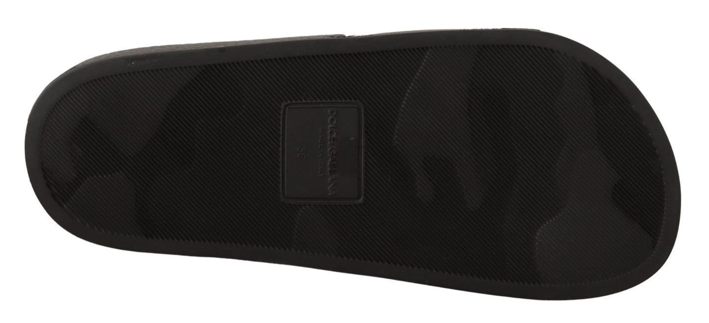 Sandalias Deslizantes Dolce & Gabbana de Cuero Negro con Texto "I Love D&G"